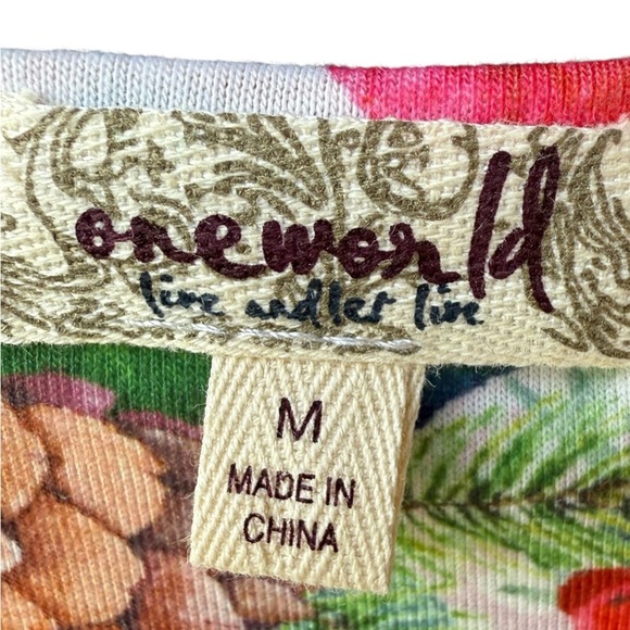 OneWorld Women's Floral Christmas/Cat Print V-Neck 3/4 Sleeve Top M - Picture 5 of 5